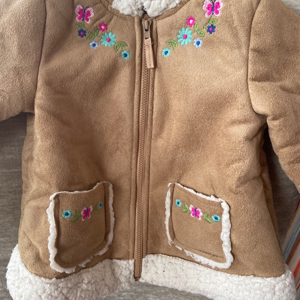 Little Me Tan Jacket with Floral Embroidery